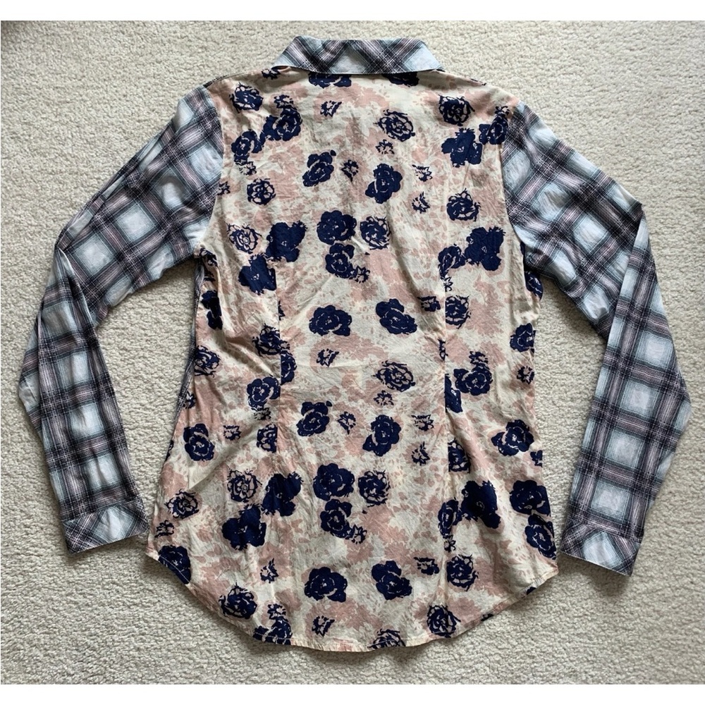 Cabi Festival Mixed Pattern Button Up Shirt Womens S Plaid Floral Artsy Western